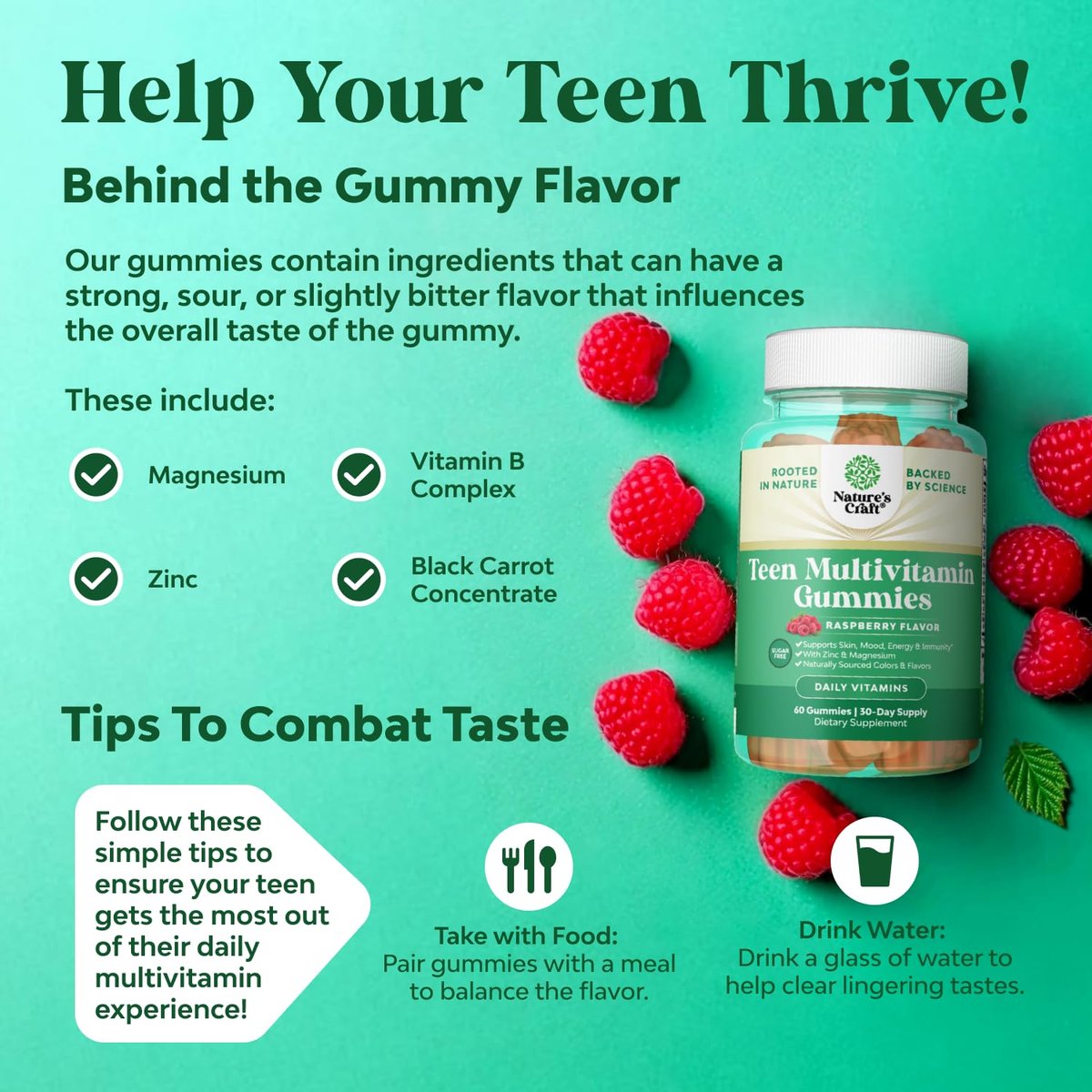 Teen Multivitamin Gummis 12-17 – Gummivitamine für Teenager für bessere Haut, Immunstärke, Stimmung & Energie – Nahrungsergänzung für Mädchen & Jungen mit Zink, Magnesium, Vitamin A, C, D & E – 60 Stück