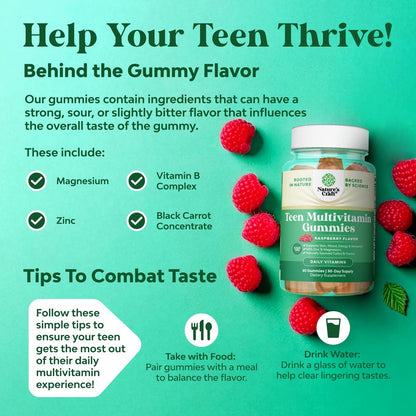 Teen Multivitamin Gummis 12-17 – Gummivitamine für Teenager für bessere Haut, Immunstärke, Stimmung & Energie – Nahrungsergänzung für Mädchen & Jungen mit Zink, Magnesium, Vitamin A, C, D & E – 60 Stück