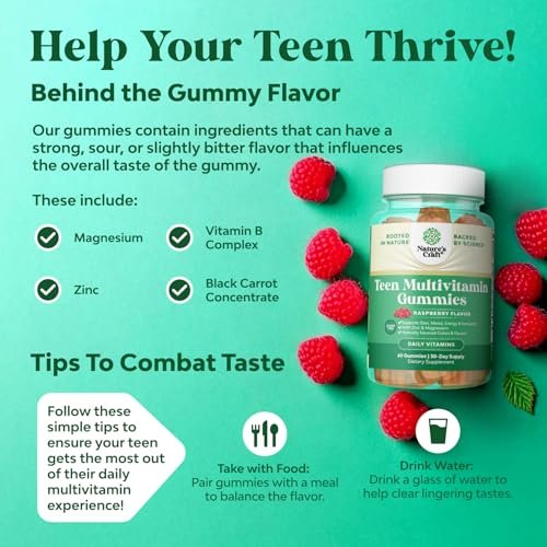 Teen Multivitamin Gummis 12-17 – Gummivitamine für Teenager für bessere Haut, Immunstärke, Stimmung & Energie – Nahrungsergänzung für Mädchen & Jungen mit Zink, Magnesium, Vitamin A, C, D & E – 60 Stück