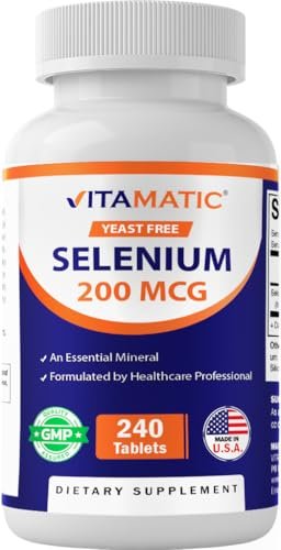 Vitamatic Hefefreies Selen 200 mcg als Selenomethionin – Essenzielles Spurenelement mit verbesserter Aufnahme, 240 Tabletten