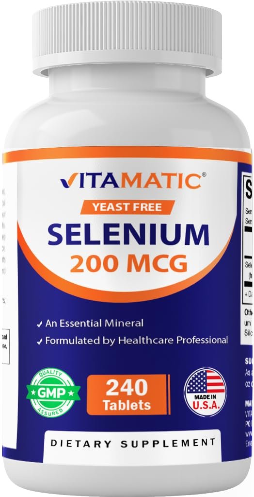 Vitamatic Hefefreies Selen 200 mcg als Selenomethionin – Essenzielles Spurenelement mit verbesserter Aufnahme, 240 Tabletten