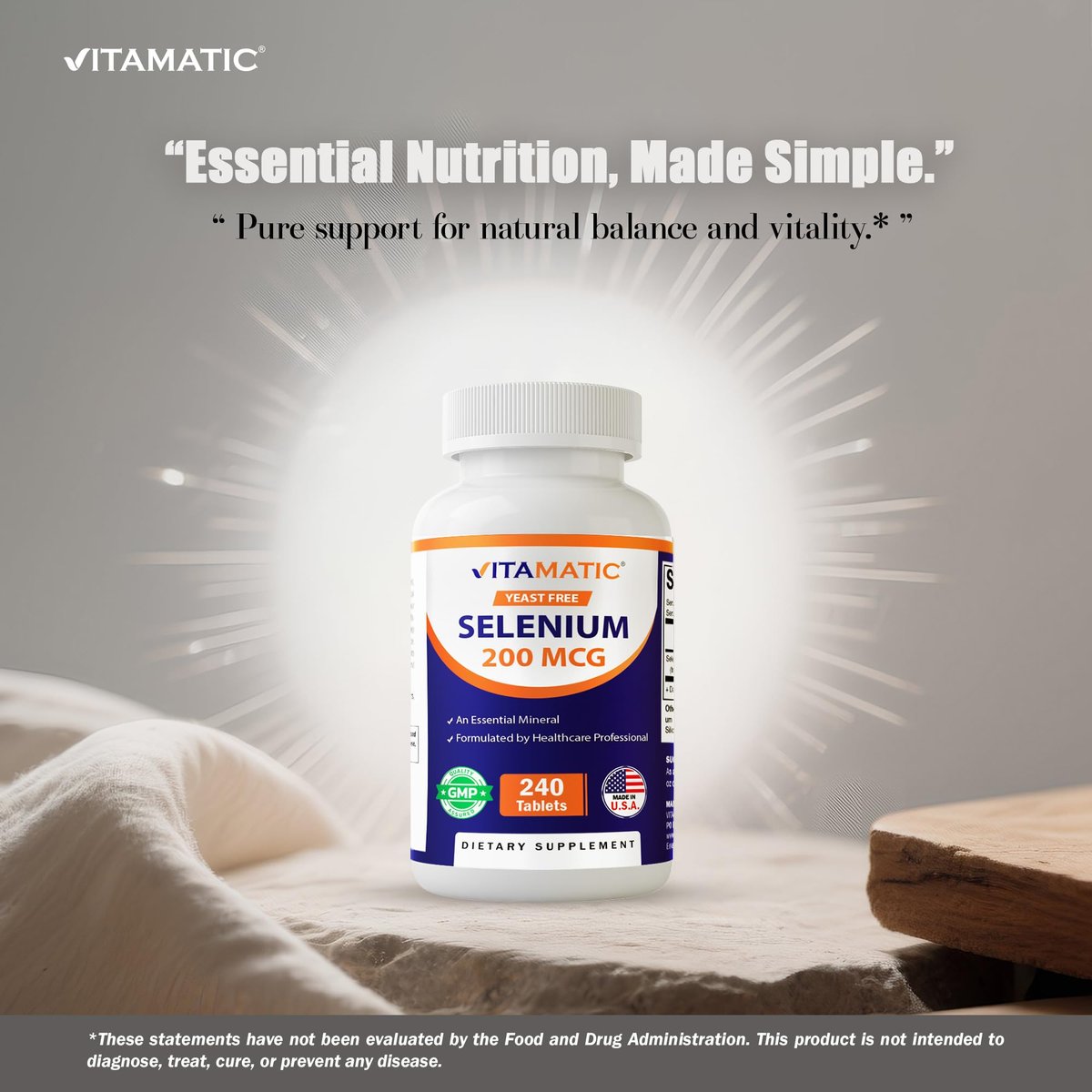 Vitamatic Hefefreies Selen 200 mcg als Selenomethionin – Essenzielles Spurenelement mit verbesserter Aufnahme, 240 Tabletten