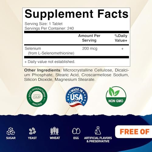 Vitamatic Hefefreies Selen 200 mcg als Selenomethionin – Essenzielles Spurenelement mit verbesserter Aufnahme, 240 Tabletten