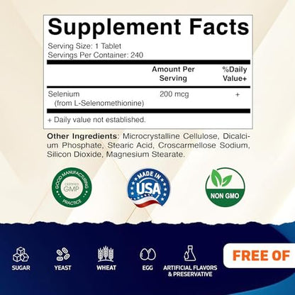 Vitamatic Hefefreies Selen 200 mcg als Selenomethionin – Essenzielles Spurenelement mit verbesserter Aufnahme, 240 Tabletten