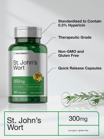 Horbäach Johanniskraut Kapseln 300 mg | 120 Stück | Non-GMO, Glutenfrei | Kräuterextrakt