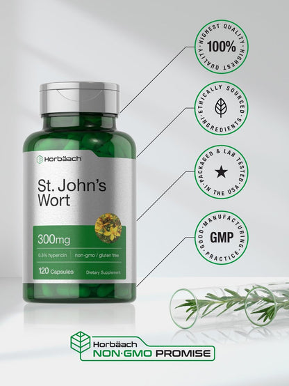 Horbäach Johanniskraut Kapseln 300 mg | 120 Stück | Non-GMO, Glutenfrei | Kräuterextrakt