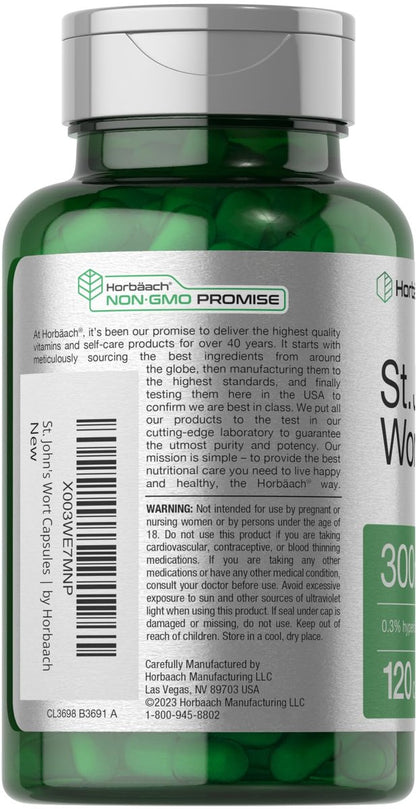 Horbäach Johanniskraut Kapseln 300 mg | 120 Stück | Non-GMO, Glutenfrei | Kräuterextrakt