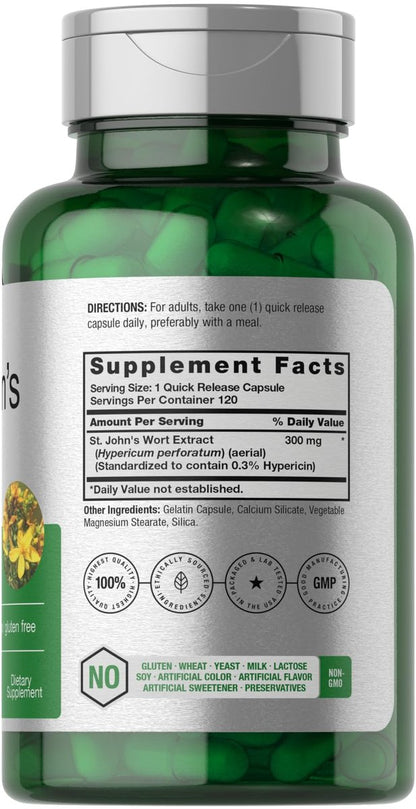 Horbäach Johanniskraut Kapseln 300 mg | 120 Stück | Non-GMO, Glutenfrei | Kräuterextrakt