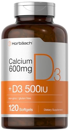 Horbäach Calcium mit Vitamin D3 | 600 mg | 120 Softgels | Non-GMO & Glutenfrei | für Männer und Frauen