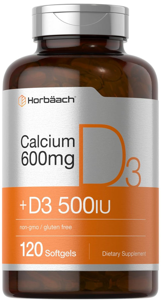 Horbäach Calcium mit Vitamin D3 | 600 mg | 120 Softgels | Non-GMO & Glutenfrei | für Männer und Frauen