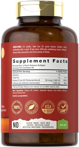 Carlyle Calcium 1200 mg mit Vitamin D3 | 120 Softgels | Nahrungsergänzungsmittel für Männer und Frauen | Nicht-GVO & Glutenfrei