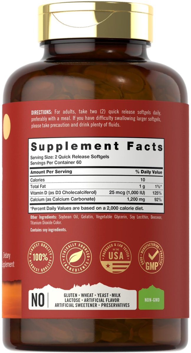 Carlyle Calcium 1200 mg mit Vitamin D3 | 120 Softgels | Nahrungsergänzungsmittel für Männer und Frauen | Nicht-GVO & Glutenfrei
