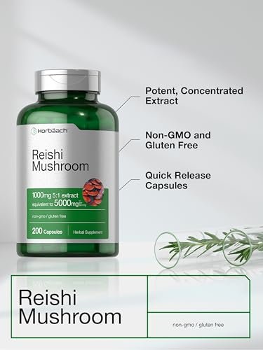 Horbäach Reishi Pilz Kapseln | 200 Stück | Nicht-GVO & Glutenfrei | Nahrungsergänzungsmittel
