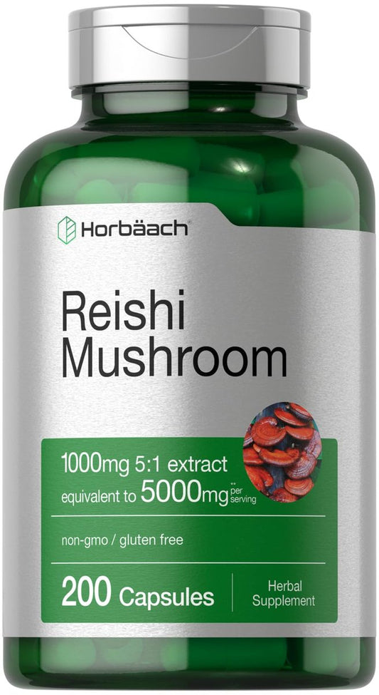Horbäach Reishi Pilz Kapseln | 200 Stück | Nicht-GVO & Glutenfrei | Nahrungsergänzungsmittel