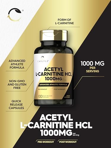 Carlyle Acetyl-L-Carnitin HCL | 1000 mg | 100 Kapseln | Fortschrittliche Athleten-Formel | Pre-Workout Ergänzung | Nicht-GVO & Glutenfrei