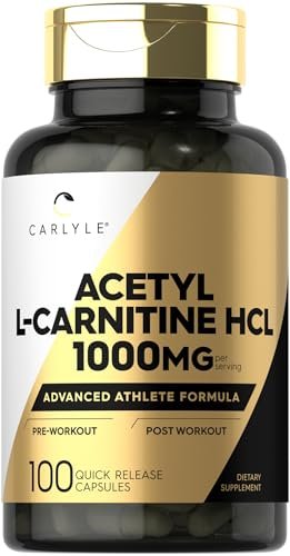 Carlyle Acetyl-L-Carnitin HCL | 1000 mg | 100 Kapseln | Fortschrittliche Athleten-Formel | Pre-Workout Ergänzung | Nicht-GVO & Glutenfrei
