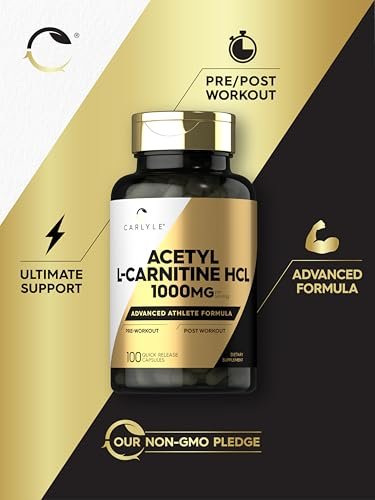 Carlyle Acetyl-L-Carnitin HCL | 1000 mg | 100 Kapseln | Fortschrittliche Athleten-Formel | Pre-Workout Ergänzung | Nicht-GVO & Glutenfrei