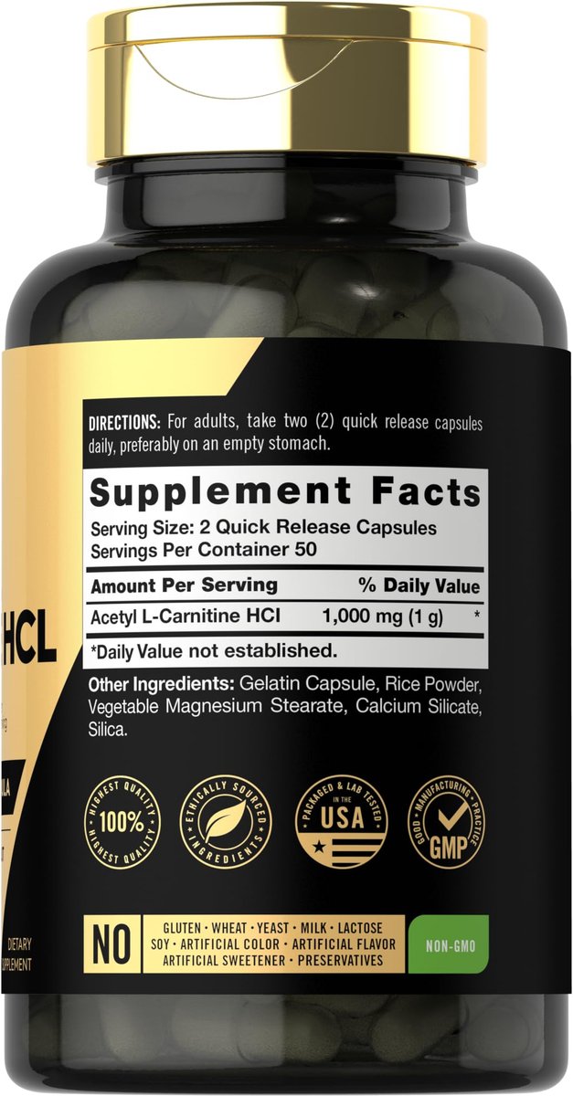 Carlyle Acetyl-L-Carnitin HCL | 1000 mg | 100 Kapseln | Fortschrittliche Athleten-Formel | Pre-Workout Ergänzung | Nicht-GVO & Glutenfrei