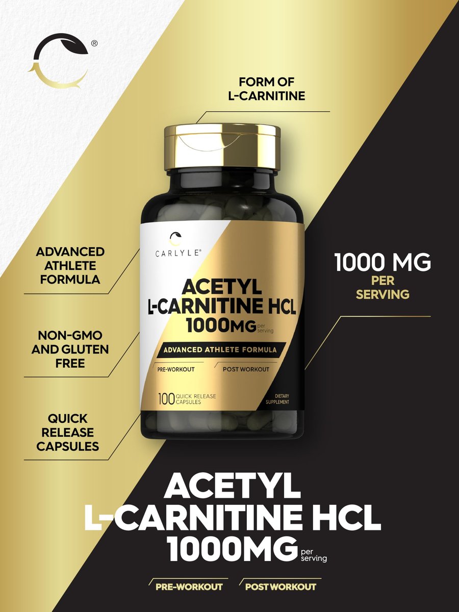 Carlyle Acetyl-L-Carnitin HCL | 1000 mg | 100 Kapseln | Fortschrittliche Athleten-Formel | Pre-Workout Ergänzung | Nicht-GVO & Glutenfrei