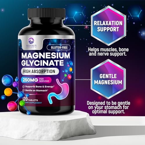 Magnesiumglycinat Kapseln - 100% cheliert & gereinigt - für Ruhe, Schlafunterstützung, Herzgesundheit, Muskeln & Knochenstärke - Beste Absorption - Hergestellt in USA - 120 Tabletten