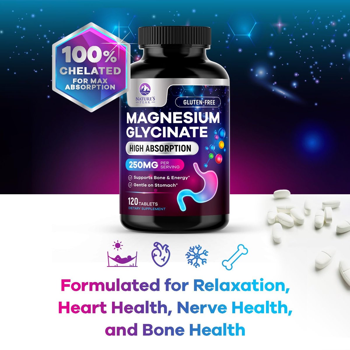 Magnesiumglycinat Kapseln - 100% cheliert & gereinigt - für Ruhe, Schlafunterstützung, Herzgesundheit, Muskeln & Knochenstärke - Beste Absorption - Hergestellt in USA - 120 Tabletten