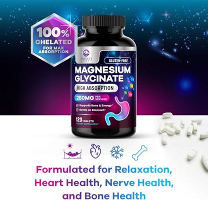 Magnesiumglycinat Kapseln - 100% cheliert & gereinigt - für Ruhe, Schlafunterstützung, Herzgesundheit, Muskeln & Knochenstärke - Beste Absorption - Hergestellt in USA - 120 Tabletten