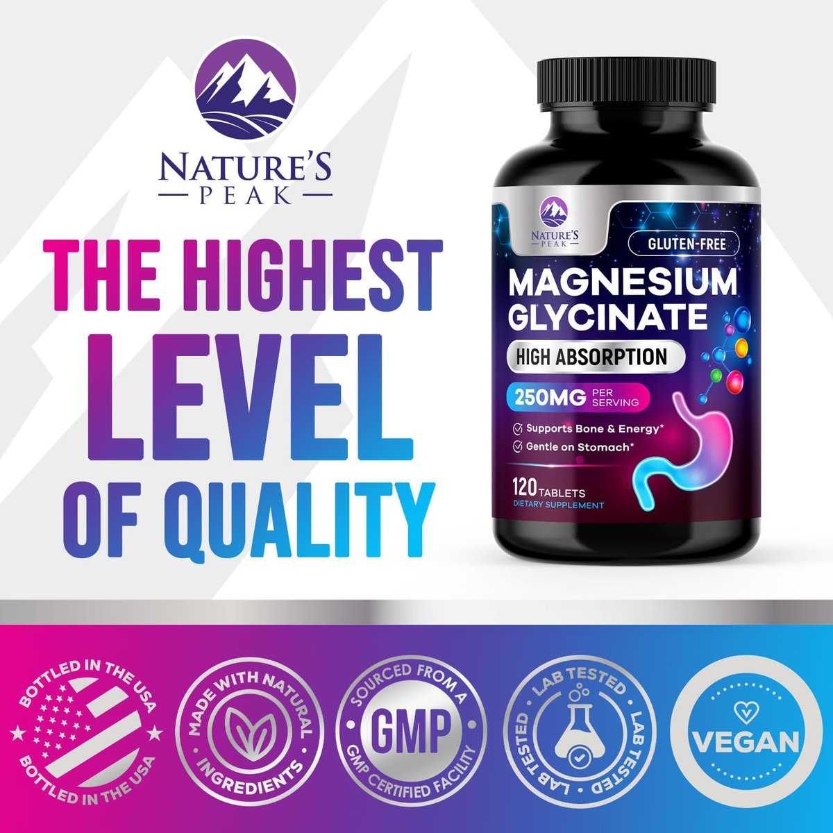 Magnesiumglycinat Kapseln - 100% cheliert & gereinigt - für Ruhe, Schlafunterstützung, Herzgesundheit, Muskeln & Knochenstärke - Beste Absorption - Hergestellt in USA - 120 Tabletten
