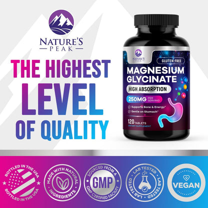 Magnesiumglycinat Kapseln - 100% cheliert & gereinigt - für Ruhe, Schlafunterstützung, Herzgesundheit, Muskeln & Knochenstärke - Beste Absorption - Hergestellt in USA - 120 Tabletten