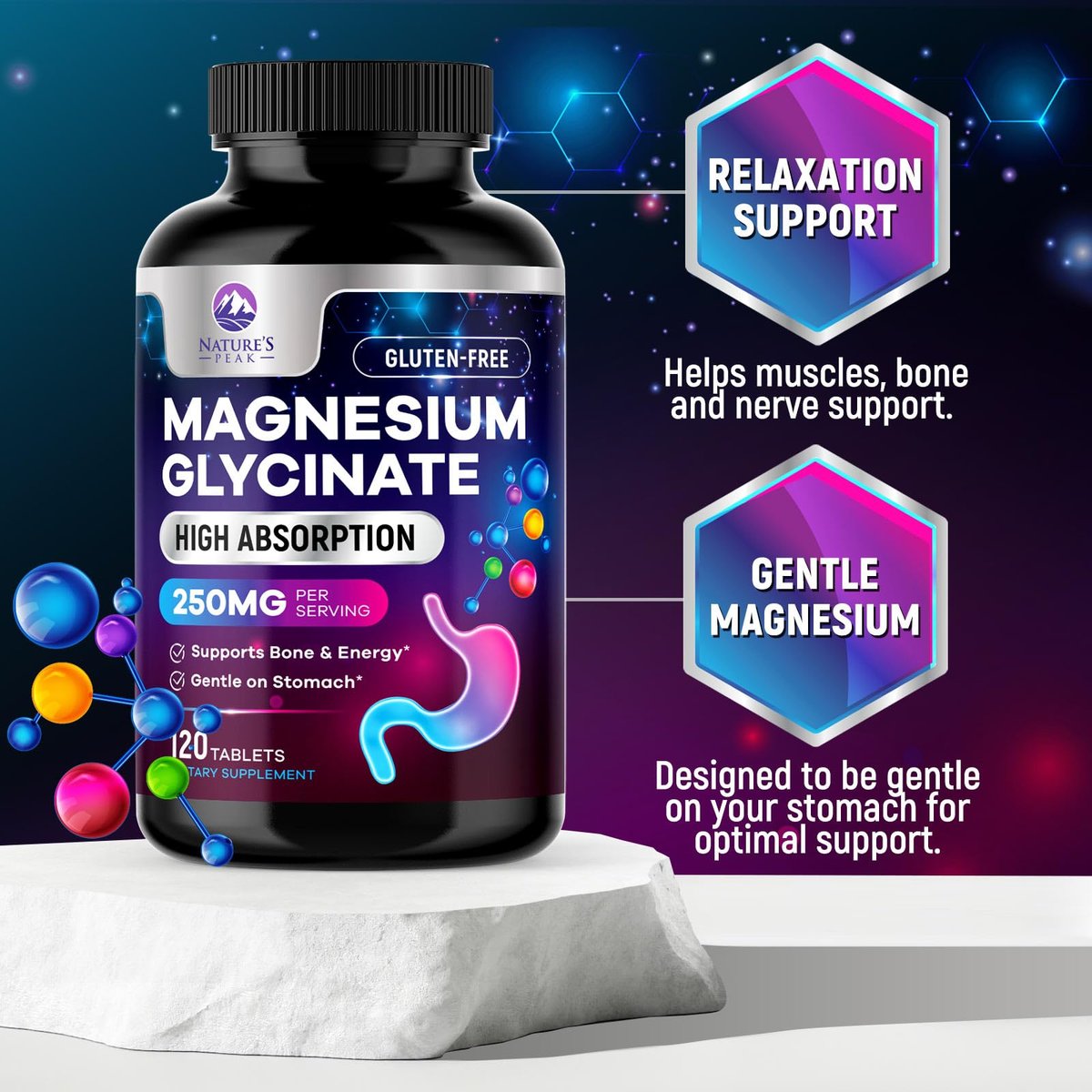 Magnesiumglycinat Kapseln - 100% cheliert & gereinigt - für Ruhe, Schlafunterstützung, Herzgesundheit, Muskeln & Knochenstärke - Beste Absorption - Hergestellt in USA - 120 Tabletten