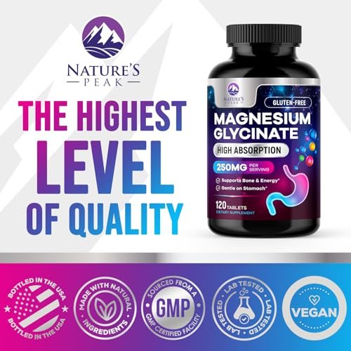 Magnesiumglycinat Kapseln - 100% cheliert & gereinigt - für Ruhe, Schlafunterstützung, Herzgesundheit, Muskeln & Knochenstärke - Beste Absorption - Hergestellt in USA - 120 Tabletten