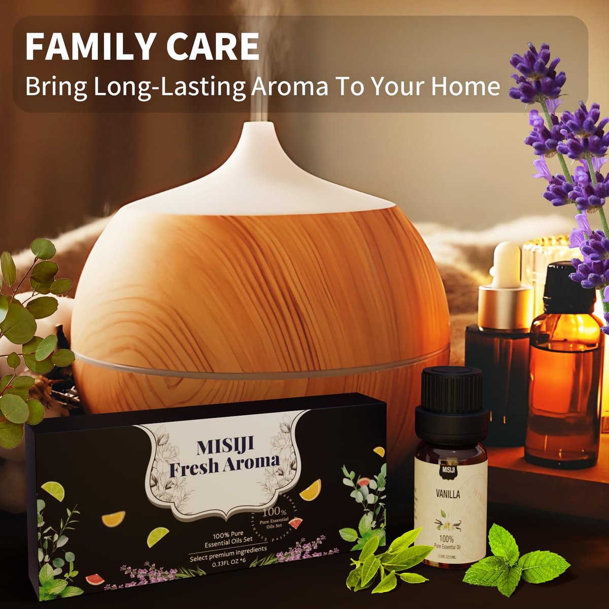 MISIJI Essential Öle Set Top 6 Aromatherapie-Öle für Diffuser für Zuhause, Lufterfrischer Diffuser Öle Düfte für Aromatherapie, Wäsche, Kerzen- & Seifenherstellung, Luftbefeuchter 6 x 10 ml