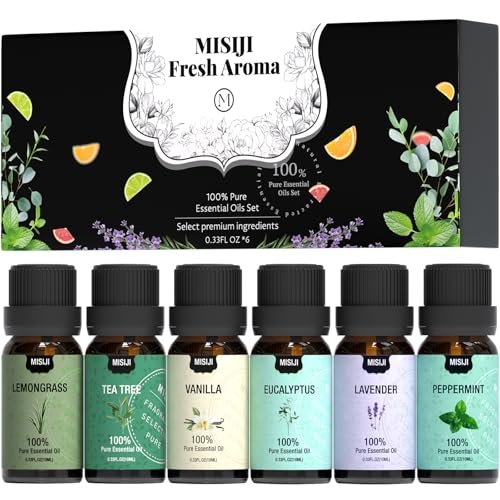 MISIJI Essential Öle Set Top 6 Aromatherapie-Öle für Diffuser für Zuhause, Lufterfrischer Diffuser Öle Düfte für Aromatherapie, Wäsche, Kerzen- & Seifenherstellung, Luftbefeuchter 6 x 10 ml