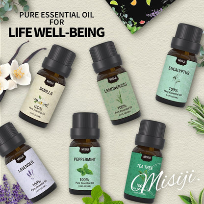 MISIJI Essential Öle Set Top 6 Aromatherapie-Öle für Diffuser für Zuhause, Lufterfrischer Diffuser Öle Düfte für Aromatherapie, Wäsche, Kerzen- & Seifenherstellung, Luftbefeuchter 6 x 10 ml