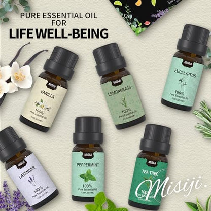 MISIJI Essential Öle Set Top 6 Aromatherapie-Öle für Diffuser für Zuhause, Lufterfrischer Diffuser Öle Düfte für Aromatherapie, Wäsche, Kerzen- & Seifenherstellung, Luftbefeuchter 6 x 10 ml