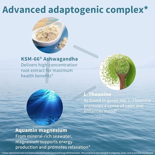 Igennus Hochdosiertes Ashwagandha, Magnesium & L-Theanin Stressabbau-Komplex, KSM-66 Wurzelextrakt Adaptogene, angereichert mit Methylfolat, Zink & Biotin Clean Label, 60 schnell wirkende Kapseln