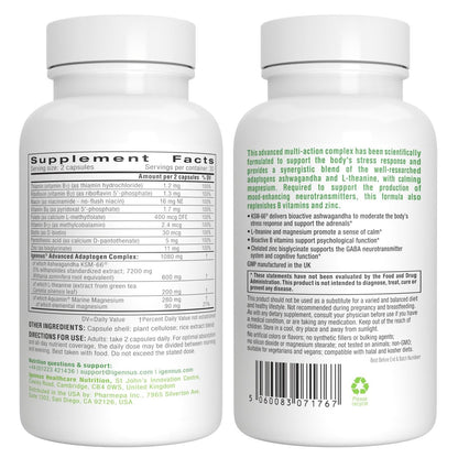 Igennus Hochdosiertes Ashwagandha, Magnesium & L-Theanin Stressabbau-Komplex, KSM-66 Wurzelextrakt Adaptogene, angereichert mit Methylfolat, Zink & Biotin Clean Label, 60 schnell wirkende Kapseln