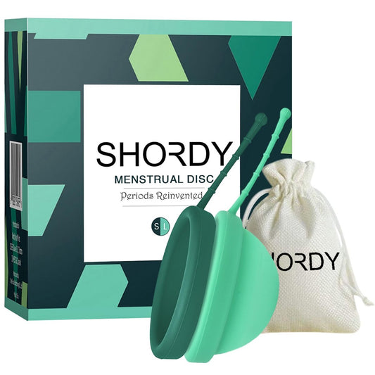 SHORDY Wiederverwendbare Menstruationsscheibe Set aus 2 (Klein & Groß), 100% medizinisches Silikon, Flexibel & Auslaufsicher, Umweltfreundliche Damenhygiene | Alternative zu Tampons, Binden & Menstruationstassen (Grün)