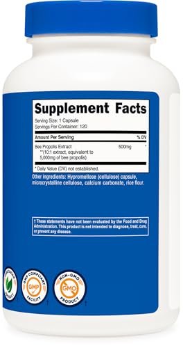Nutricost Bienenpropolis Extrakt 120 Kapseln – 120 Portionen pro Flasche – Glutenfrei & GVO-frei, Vegetarisches Nahrungsergänzungsmittel