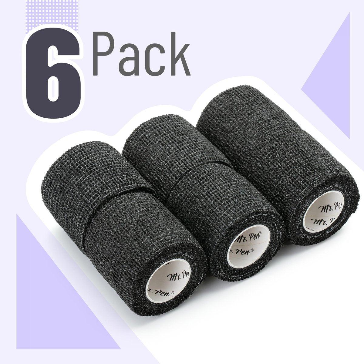 Mr. Pen Selbstklebende elastische Bandage, 2" x 5 Yards, 6er-Pack, Schwarz – Sportbandage für Handgelenk, Knöchel, Tierpflege – hoch dehnbar, selbsthaftend