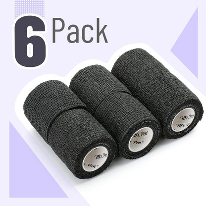 Mr. Pen Selbstklebende elastische Bandage, 2" x 5 Yards, 6er-Pack, Schwarz – Sportbandage für Handgelenk, Knöchel, Tierpflege – hoch dehnbar, selbsthaftend