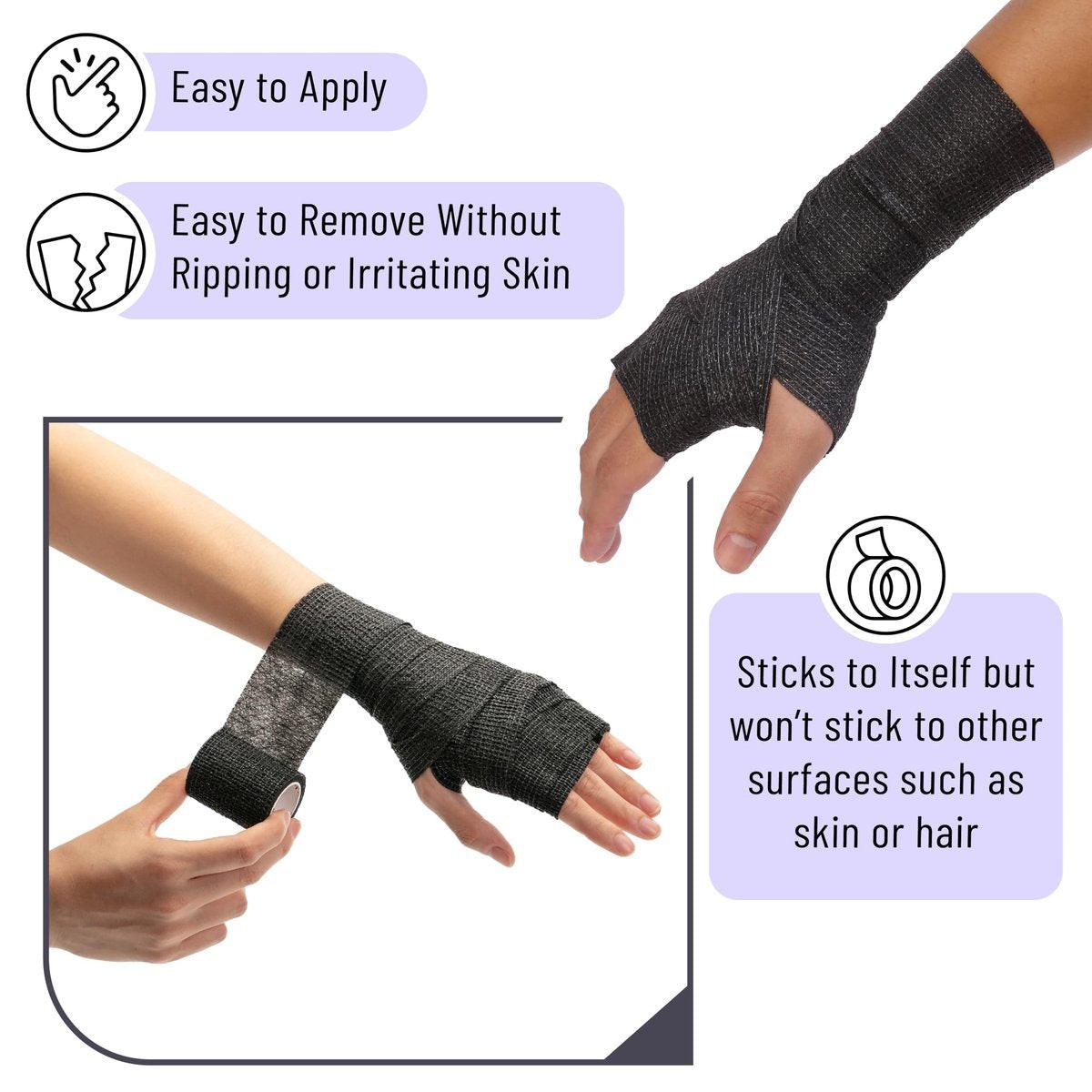Mr. Pen Selbstklebende elastische Bandage, 2" x 5 Yards, 6er-Pack, Schwarz – Sportbandage für Handgelenk, Knöchel, Tierpflege – hoch dehnbar, selbsthaftend
