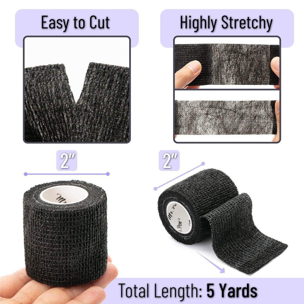 Mr. Pen Selbstklebende elastische Bandage, 2" x 5 Yards, 6er-Pack, Schwarz – Sportbandage für Handgelenk, Knöchel, Tierpflege – hoch dehnbar, selbsthaftend