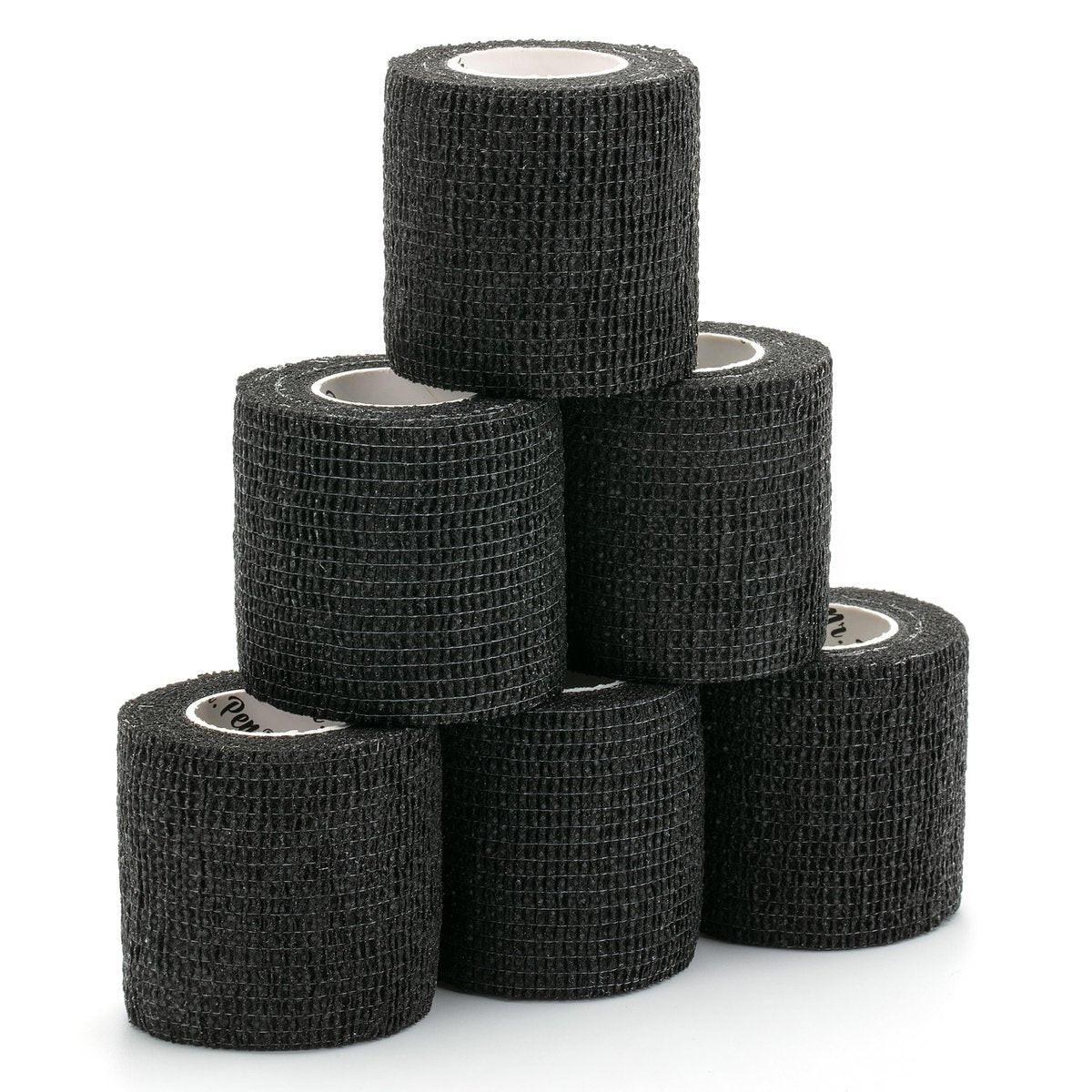 Mr. Pen Selbstklebende elastische Bandage, 2" x 5 Yards, 6er-Pack, Schwarz – Sportbandage für Handgelenk, Knöchel, Tierpflege – hoch dehnbar, selbsthaftend