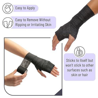 Mr. Pen Selbstklebende elastische Bandage, 2" x 5 Yards, 6er-Pack, Schwarz – Sportbandage für Handgelenk, Knöchel, Tierpflege – hoch dehnbar, selbsthaftend