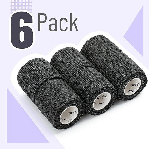 Mr. Pen Selbstklebende elastische Bandage, 2" x 5 Yards, 6er-Pack, Schwarz – Sportbandage für Handgelenk, Knöchel, Tierpflege – hoch dehnbar, selbsthaftend