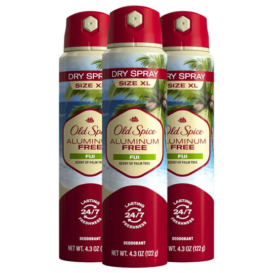 Old Spice Herren Aluminiumfreies Deodorant Trockenspray, Fiji, 24/7 Geruchsschutz, 4,3 oz (3er-Pack)