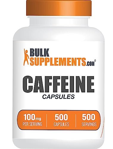 BulkSupplements.com Koffein 100 mg Kapseln - Koffein Pillen 100 mg, Nahrungsergänzungsmittel für Energie-Boost - Glutenfrei, 1 Kapsel pro Portion, 500 Stück (1er Pack)