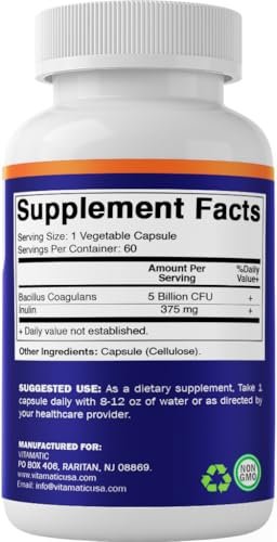 Vitamatic Bacillus Coagulans Probiotikum – Regalstabil, 60 Kapseln, fördert die Verdauungsgesundheit