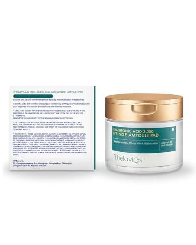 ThelaviCos Hyaluronsäure 3.000 Falten Ampullen-Pad | Tiefe Stirn-, Lächelfalten-, Hals-Falten sofortige Falten-Toner-Pad-Maske, Anti-Aging-Hautstraffung, Reparaturbehandlung | Koreanische Hautpflege für empfindliche Haut
