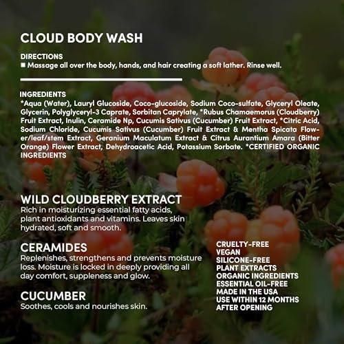 FITGLOW Beauty Cloud Body Wash | Barrier-Schützender, Feuchtigkeitsspendender Gel-Reiniger mit Ceramiden + Cloudberry | Multi-use für Körper, Gesicht & Haar | Sanft, Nicht-entfettend | 500ml / 16oz